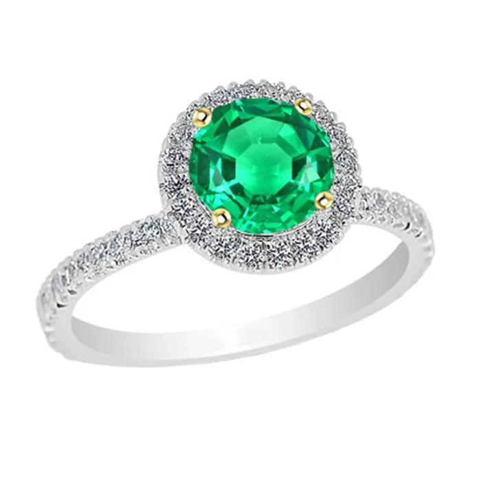 Rings HarryChadEntcom Round Diamond Halo Green Emerald Ring Wedding Engagement Jewelry Rings HarryChadEntcom Round Diamond Halo Green Emerald Ring Wedding Engagement Jewelry