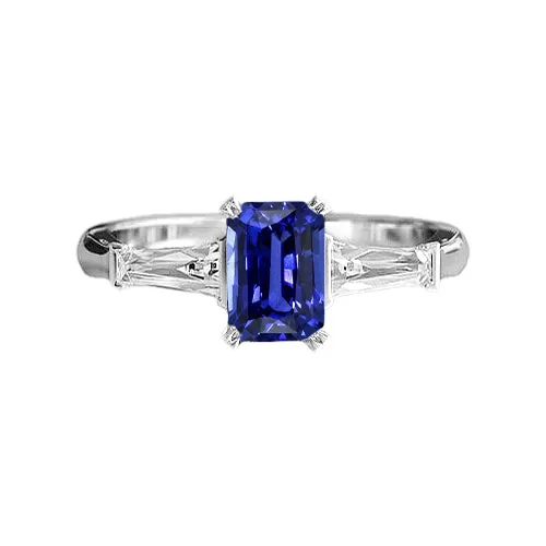 Rings HarryChadEntcom Three Stone Ring Emerald Shaped Srilanka Sapphire 2 Carats Rings HarryChadEntcom Three Stone Ring Emerald Shaped Srilanka Sapphire 2 Carats