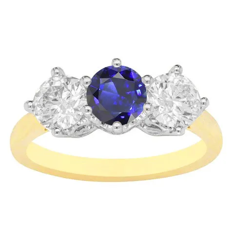 Rings HarryChadEntcom Womens 3 Stone Blue Sapphire Natural Earth Mined Diamond Ring 350 Carats Two Tone 14K Rings HarryChadEntcom Womens 3 Stone Blue Sapphire Natural Earth Mined Diamond Ring 350 Carats Two Tone 14K
