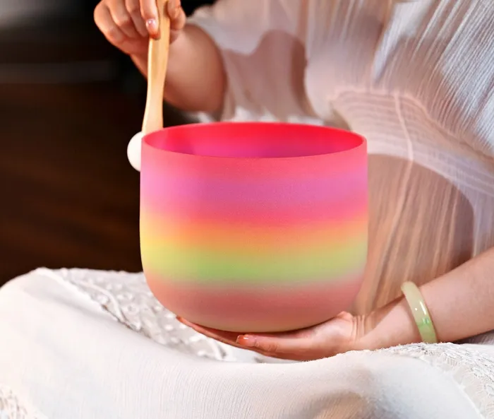 Rings Life Changing Energy 8 Inch Candy Rainbow Colored Quartz Crystal Singing Bowl FREE Mallet and Oring