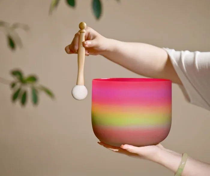 Rings Life Changing Energy 8 Inch Candy Rainbow Colored Quartz Crystal Singing Bowl FREE Mallet and Oring