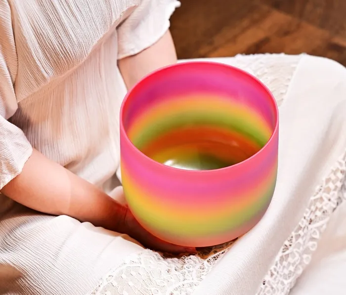 Rings Life Changing Energy 8 Inch Candy Rainbow Colored Quartz Crystal Singing Bowl FREE Mallet and Oring