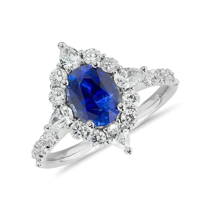 Rings Oval Cut Sapphire Cluster Ring Vintage Type GB