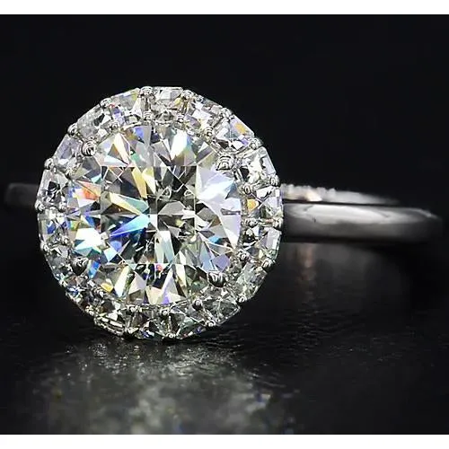 Round Natural Earth Mined Diamond Ring Halo Style 550 Carats White Gold 14K GB Rings