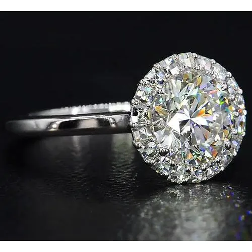 Round Natural Earth Mined Diamond Ring Halo Style 550 Carats White Gold 14K GB Rings