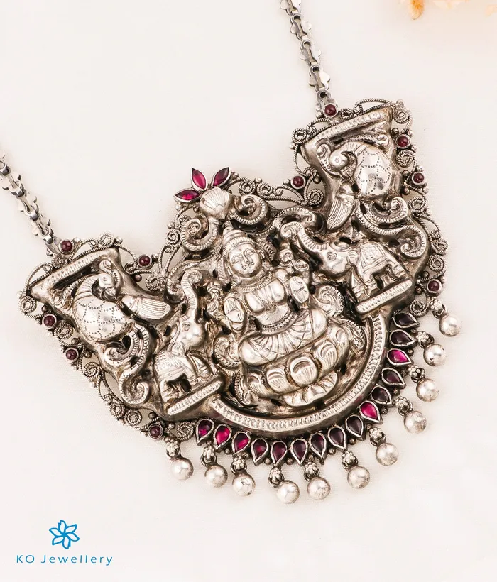 Silversmith Necklaces The Padmalaya Lakshmi Silver Nakkasi Necklace