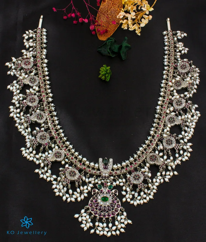 Silversmith Necklaces The Shankhu Chakra Silver Guttapusalu Necklace