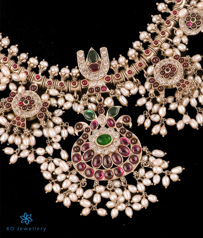 Silversmith Necklaces The Shankhu Chakra Silver Guttapusalu Necklace