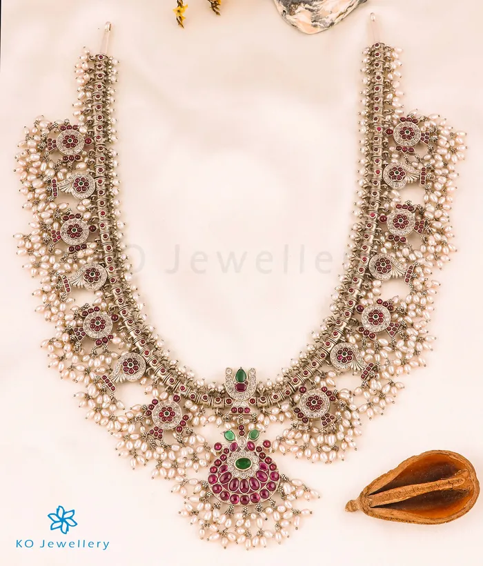 Silversmith Necklaces The Shankhu Chakra Silver Guttapusalu Necklace