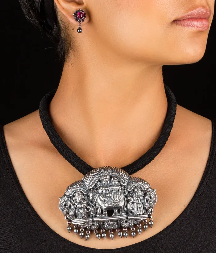 Silversmith Necklaces The Sharva Silver Deity Necklace