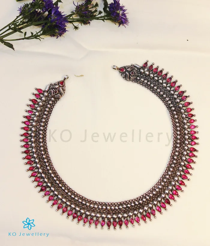 Silversmith The Kamala Silver Kempu Necklace Oxidised Necklaces