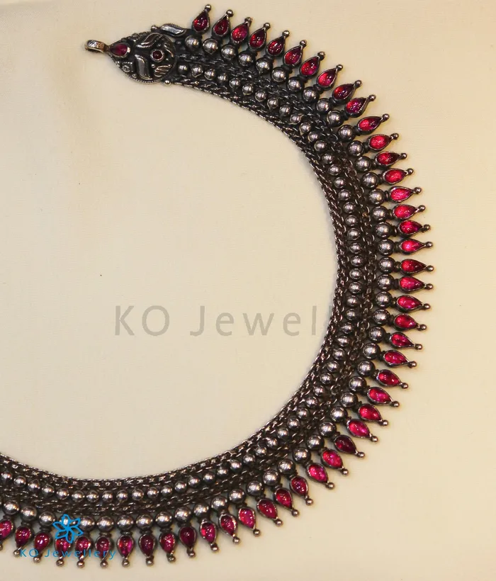 Silversmith The Kamala Silver Kempu Necklace Oxidised Necklaces