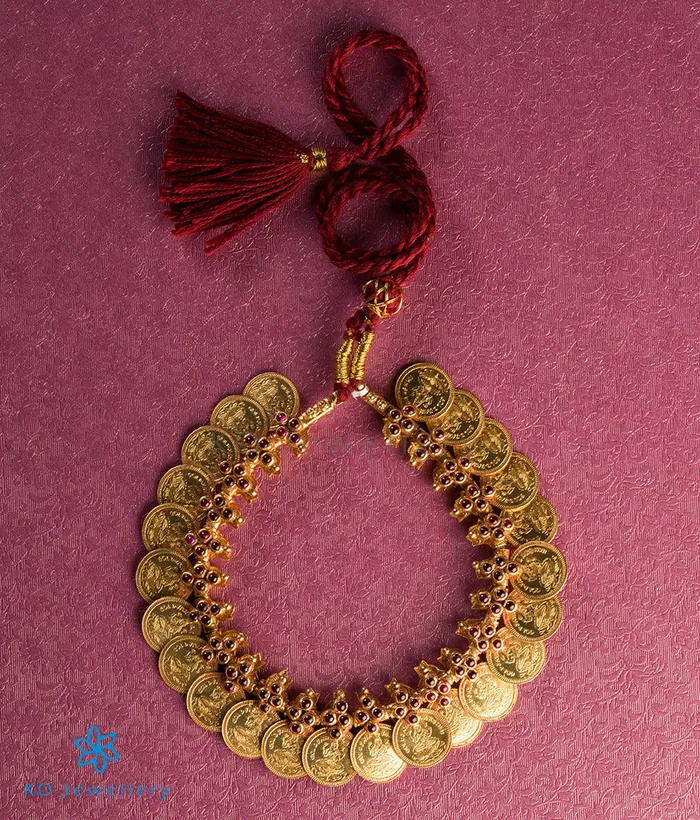 Silversmith The Medhavin Antique Silver Kasu NecklaceRed Necklaces