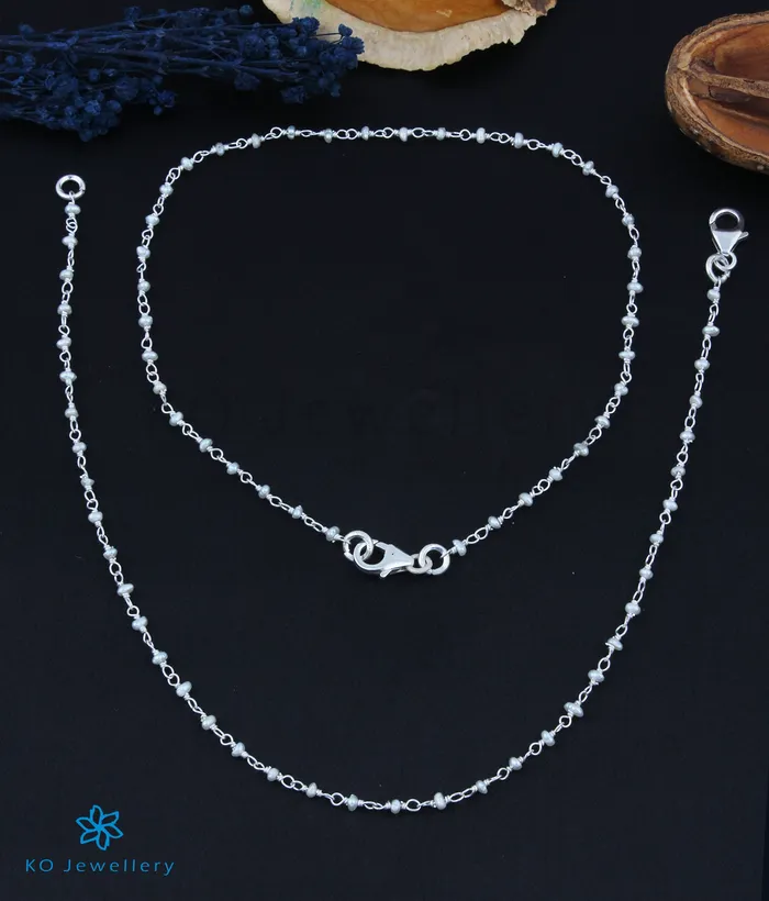 Silversmith The Megh Silver Pearl Anklets Bright Silver Rings