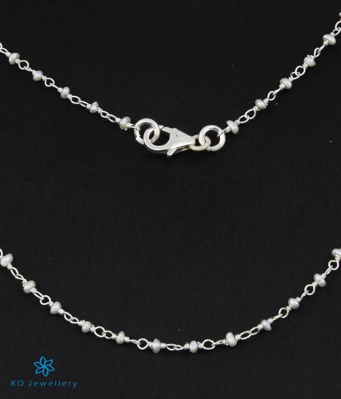 Silversmith The Megh Silver Pearl Anklets Bright Silver Rings