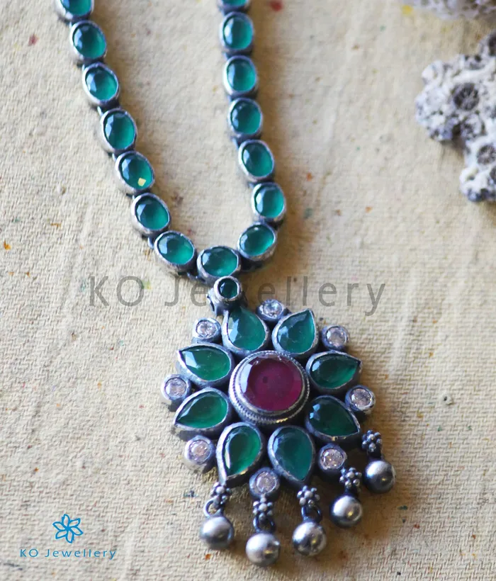 The Abhijita Silver green Necklace Oxidised Silversmith Necklaces