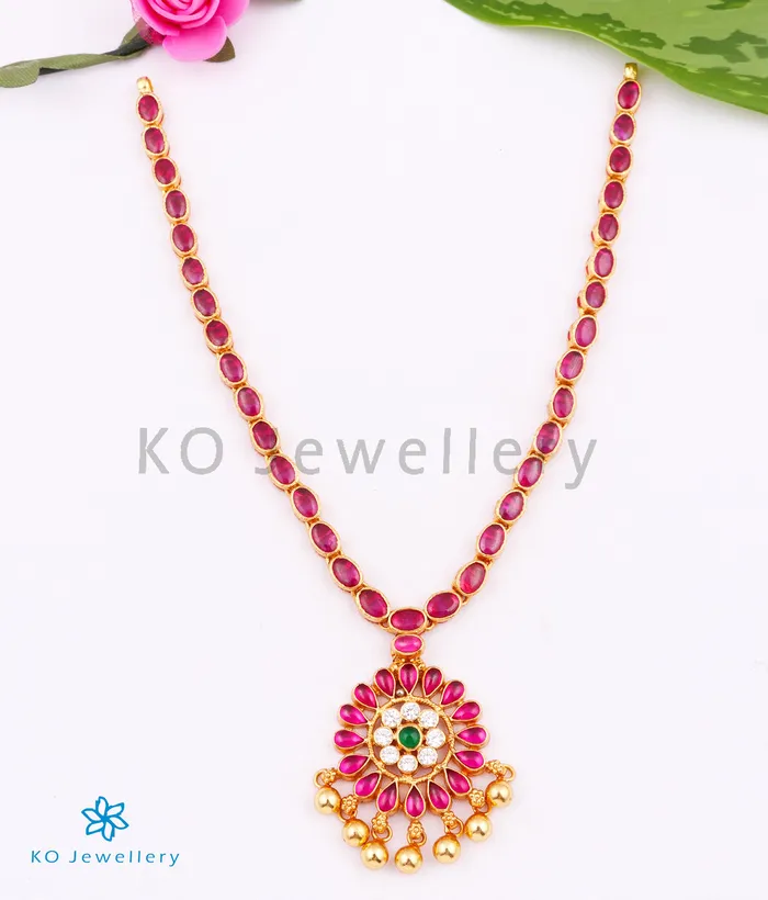 The Abhishi Silver Kempu Necklace RedGreen Silversmith Necklaces