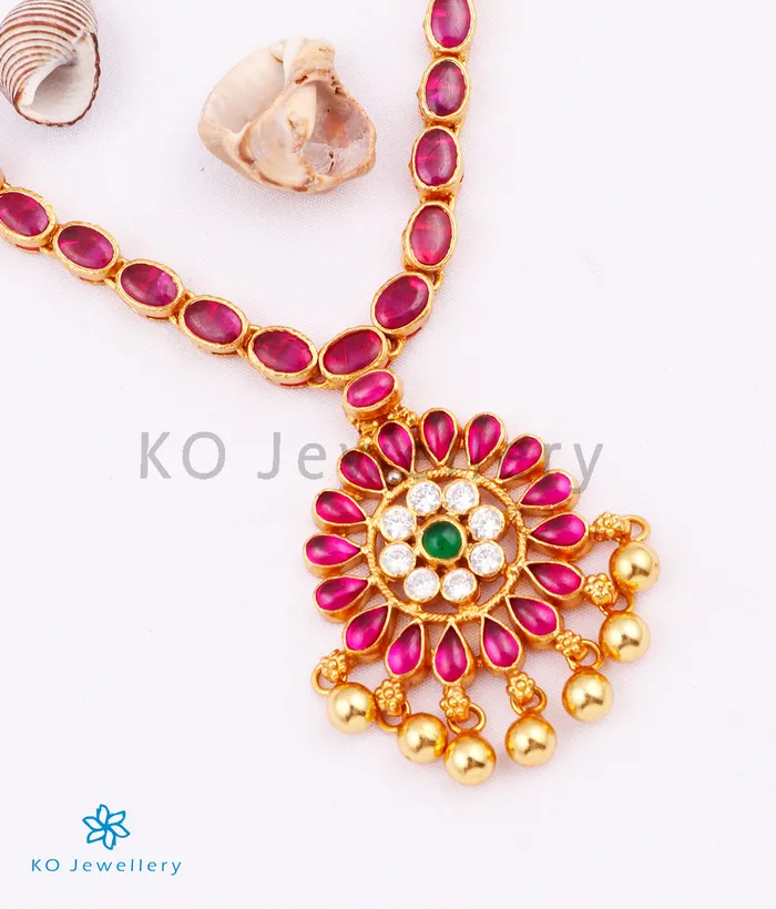 The Abhishi Silver Kempu Necklace RedGreen Silversmith Necklaces
