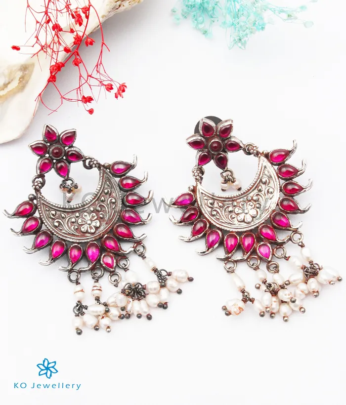 The Ajeya Silver Kempu Earrings Temple Earrings