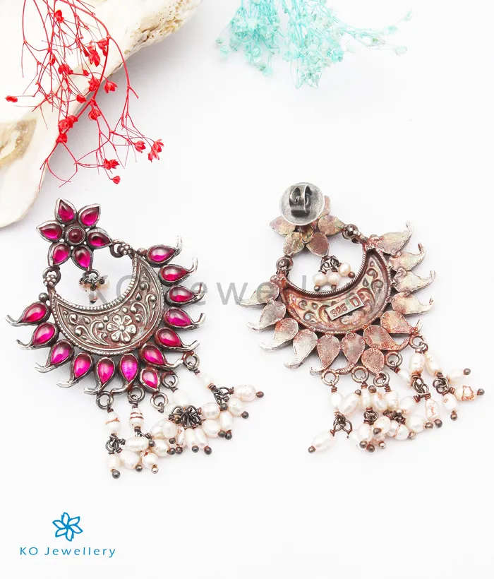 The Ajeya Silver Kempu Earrings Temple Earrings