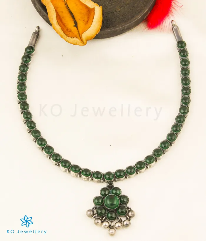 The Alaktha Addige Silver Necklace GreenOxidised Silversmith Necklaces