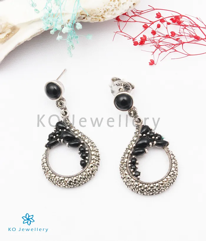 The Rosa Silver Marcasite Earrings Black Marcasite Earrings
