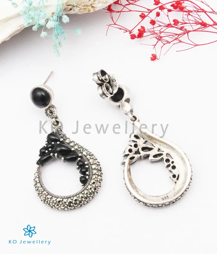 The Rosa Silver Marcasite Earrings Black Marcasite Earrings