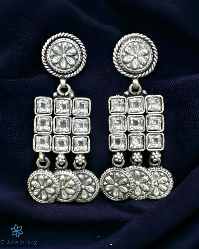The Tanmaya Silver Earrings White Kolhapur Earrings