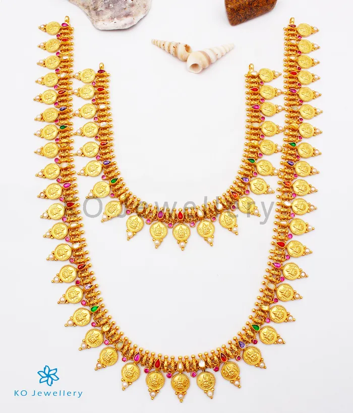 The Vagmi Silver Navratna Lakshmi Kasumala Coin Necklace Set of 2 Silversmith Necklaces
