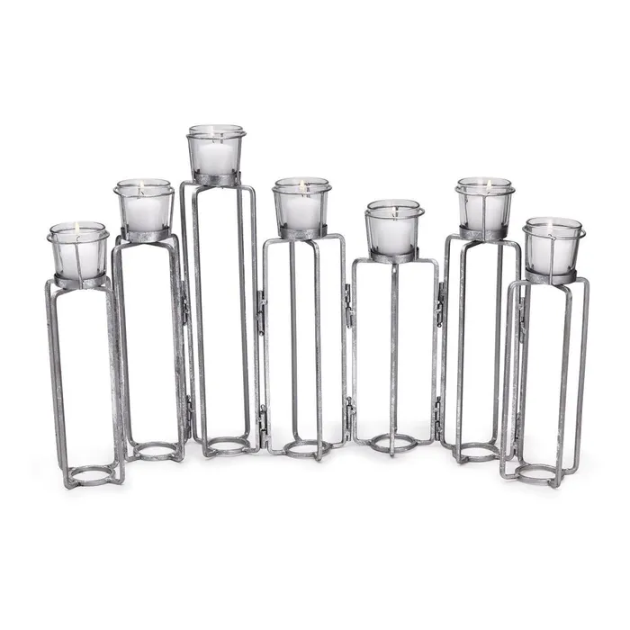 Twos Company Silver Serpentine Set of 7 Hinged Votive Candleholder with Antiqued Silver Leaf Finish Twos Company Rings Twos Company Silver Serpentine Set of 7 Hinged Votive Candleholder with Antiqued Silver Leaf Finish Twos Company Rings