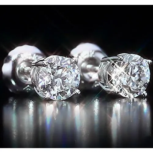 White Gold 14K Stud Earrings 2 Carats Round Cut Natural Earth Mined Diamonds GB Earrings White Gold 14K Stud Earrings 2 Carats Round Cut Natural Earth Mined Diamonds GB Earrings