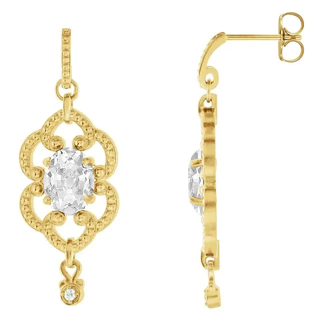 Yellow Gold Drop Earrings 425 Ct Antique Look Oval Old Cut Natural Diamond HarryChadEntcom Earrings