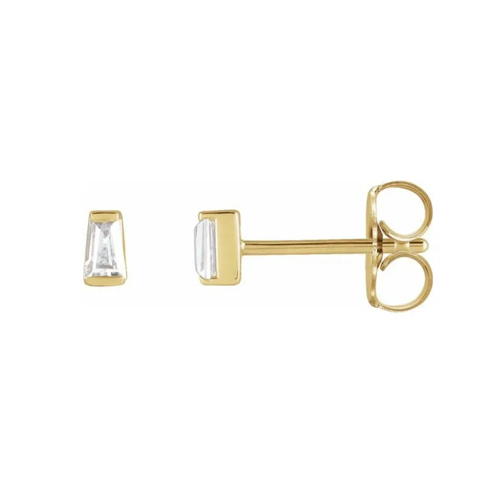 0125ctw Mini Tapered Baguette Bar Set Diamond Stud Earrings in Solid Gold Anueva Jewelry Earrings
