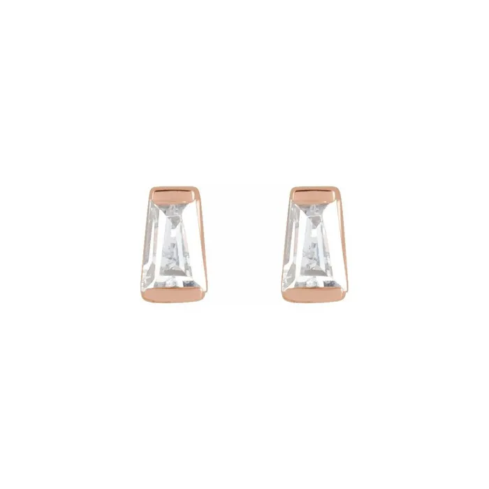 0125ctw Mini Tapered Baguette Bar Set Diamond Stud Earrings in Solid Gold Anueva Jewelry Earrings