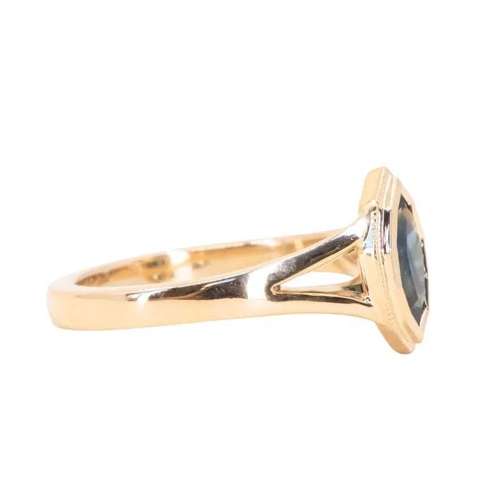 094ct Geo Marquise sapphire split shank bezel ring in 14k Yellow Gold Anueva Jewelry Rings