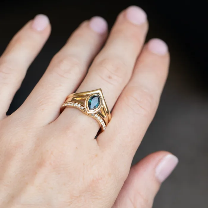 094ct Geo Marquise sapphire split shank bezel ring in 14k Yellow Gold Anueva Jewelry Rings