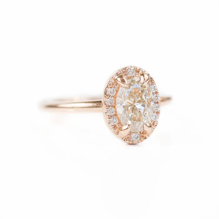101ct Oval Champagne Diamond in Halo 18k Rose Gold Setting Anueva Jewelry Earrings