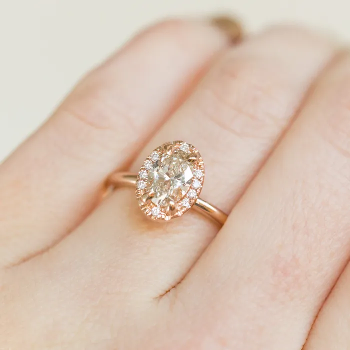 101ct Oval Champagne Diamond in Halo 18k Rose Gold Setting Anueva Jewelry Earrings