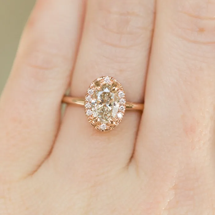 101ct Oval Champagne Diamond in Halo 18k Rose Gold Setting Anueva Jewelry Earrings