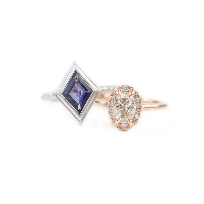 101ct Oval Champagne Diamond in Halo 18k Rose Gold Setting Anueva Jewelry Earrings