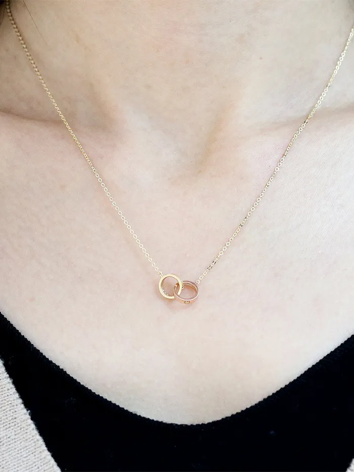 14K 18K gold Love Two Ring Necklace MinimalBijoux Necklaces