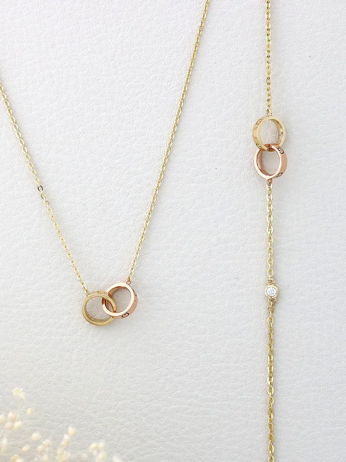 14K 18K gold Love Two Ring Necklace MinimalBijoux Necklaces