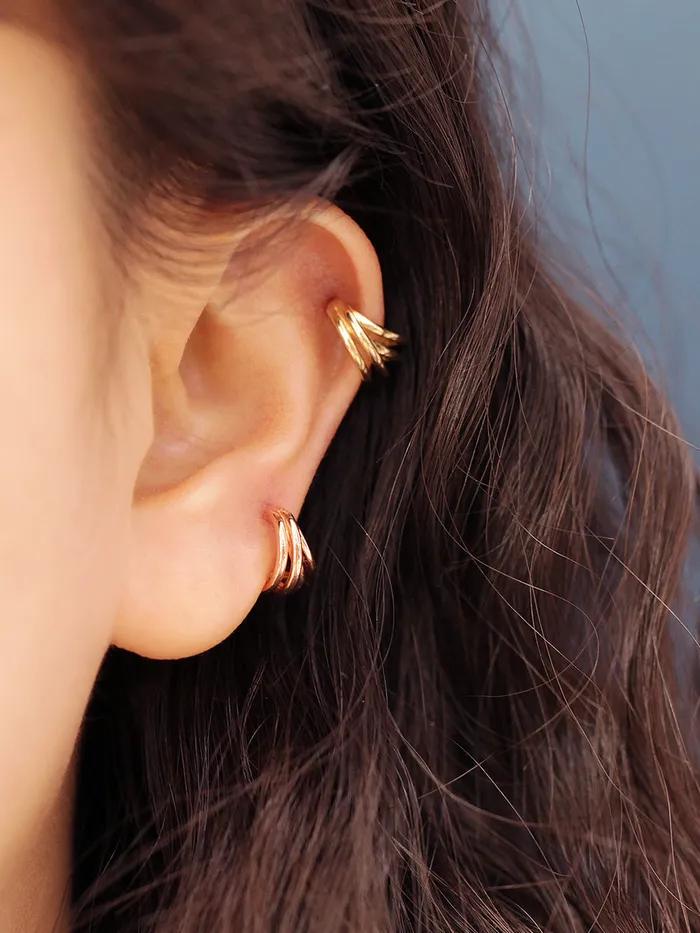 14K Gold 4 Line Cartilage Earring 20G MinimalBijoux Earrings