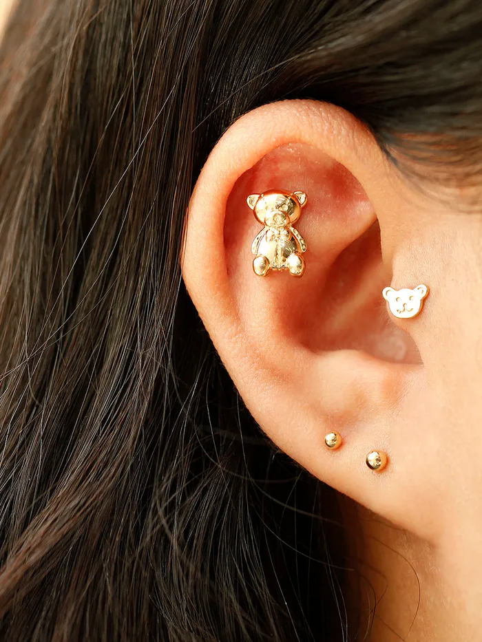 14K Gold Big Bear Cartilage Earring 18G16G MinimalBijoux Earrings