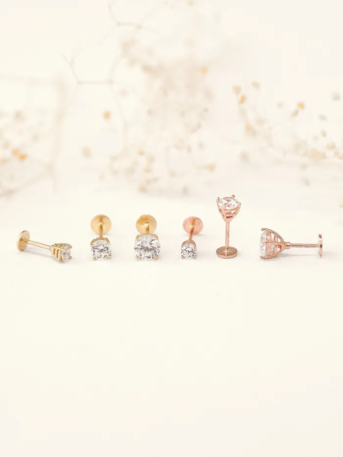 14K Gold Cubic Labret Piercing 3mm4mm5mm 20G MinimalBijoux PreStyled Sets
