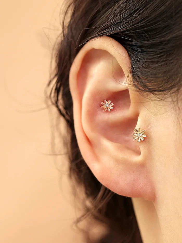 14K gold Flower Cubic cartilage earring 20g MinimalBijoux Earrings