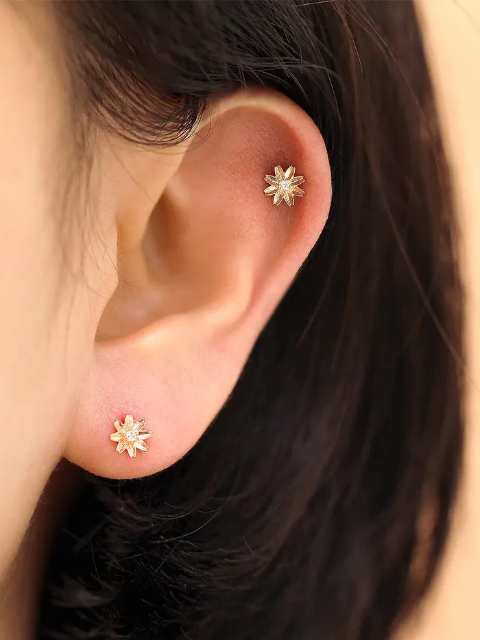 14K gold Flower Cubic cartilage earring 20g MinimalBijoux Earrings