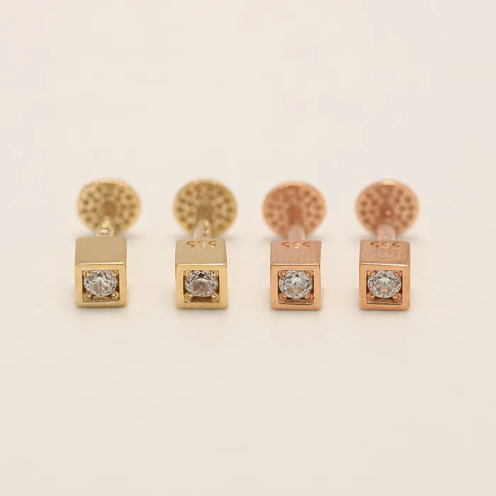 14K Gold Hide Square Cubic Labret Piercing 18g16g MinimalBijoux PreStyled Sets