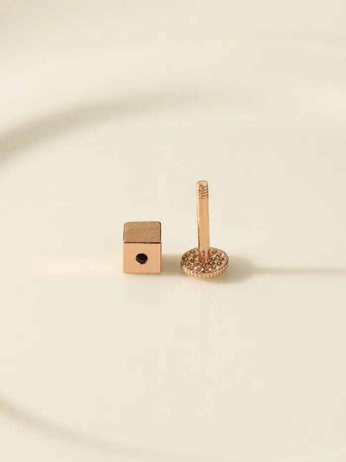 14K Gold Hide Square Cubic Labret Piercing 18g16g MinimalBijoux PreStyled Sets