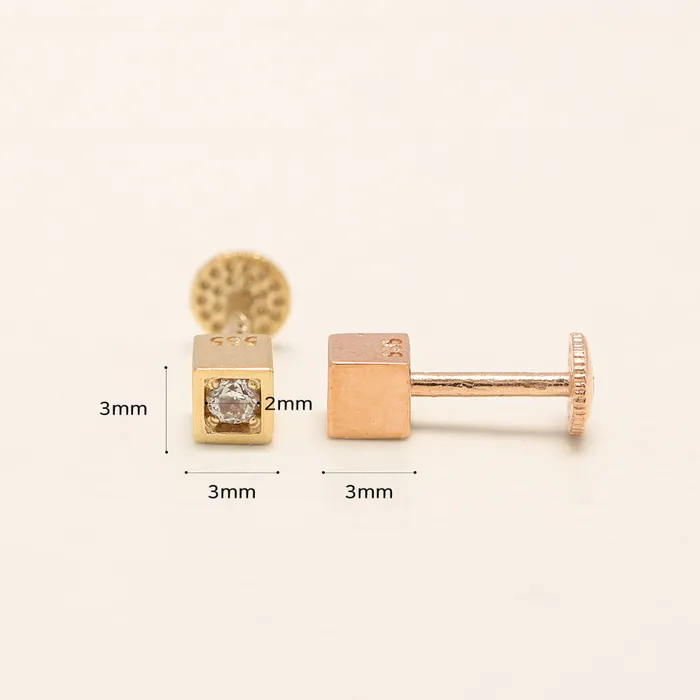 14K Gold Hide Square Cubic Labret Piercing 18g16g MinimalBijoux PreStyled Sets